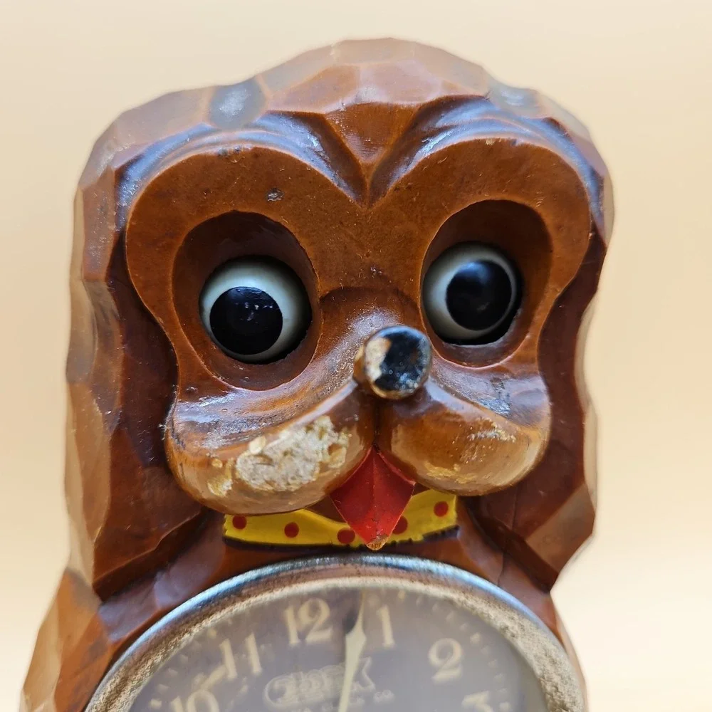 Vintage Japan Carved Wood Dog Poppo Alarm Clock By Tezuka Read Description